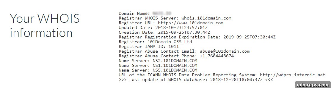 Example of WHOIS information for a privacy-protected domain