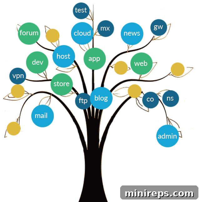 Decoding Technology: A Professional's Non-Technical Primer 5 Tree metaphor illustrating subdomains branching from a main domain