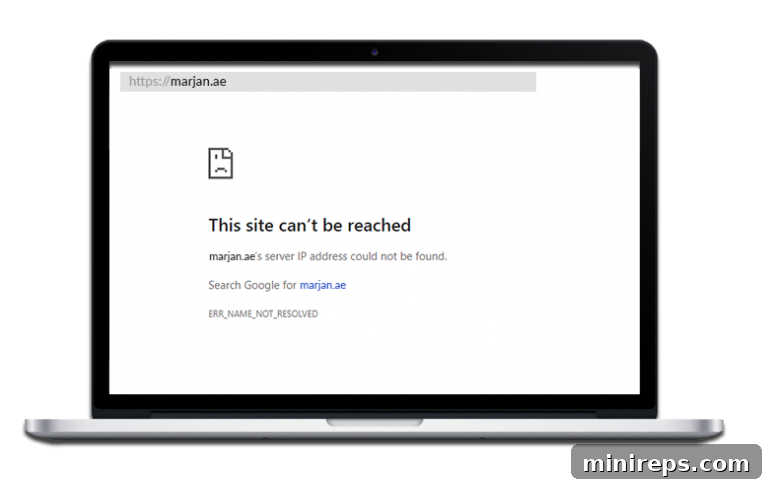 Standardized Dispute Resolution for National Domains 4 Visual representation of an expired domain website, showing a generic error or parked page, which served as evidence in the Al Marjan case.