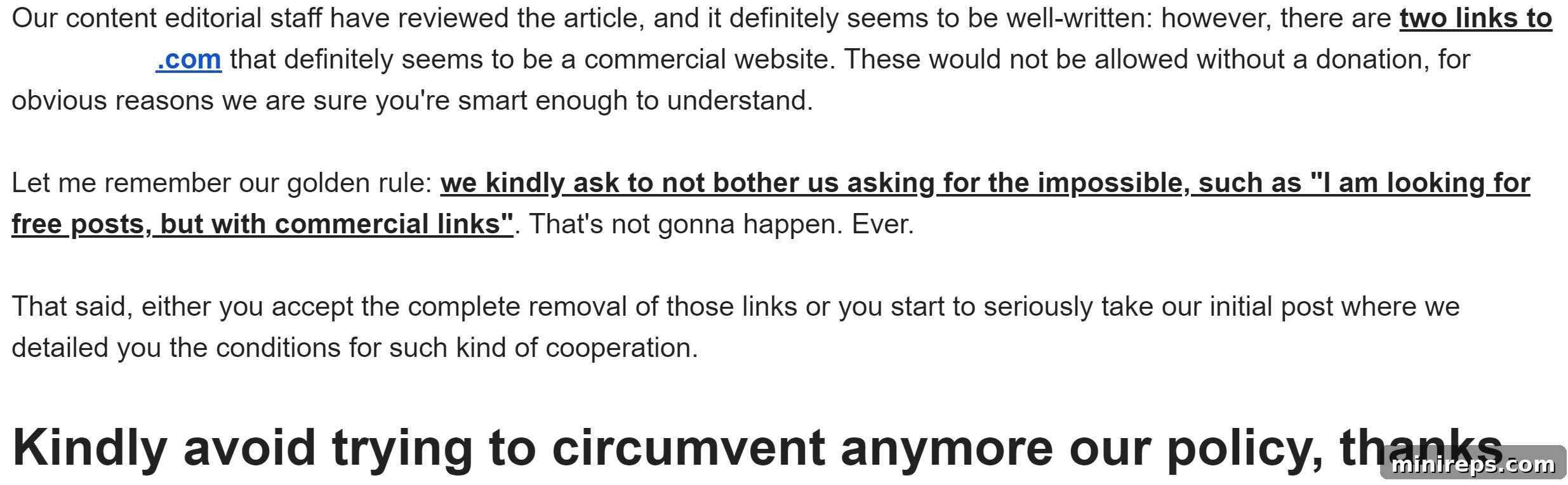 SEO email response in large font