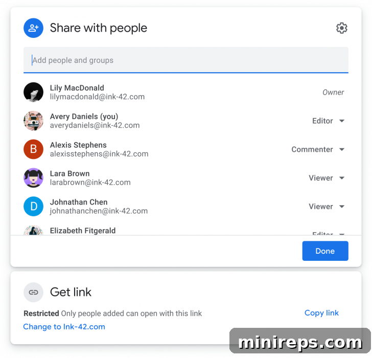 Google Drive sharing settings interface showing different permission options