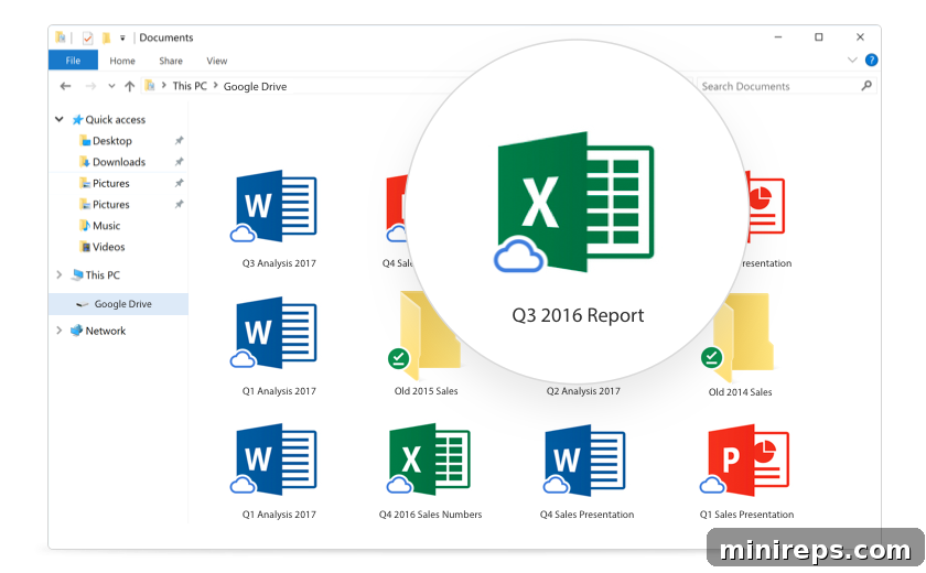 Google Drive for desktop showing cloud files accessible from local computer