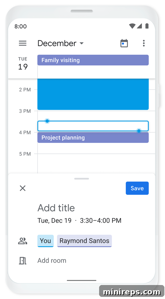 A mobile phone screen displaying the Google Calendar app interface.