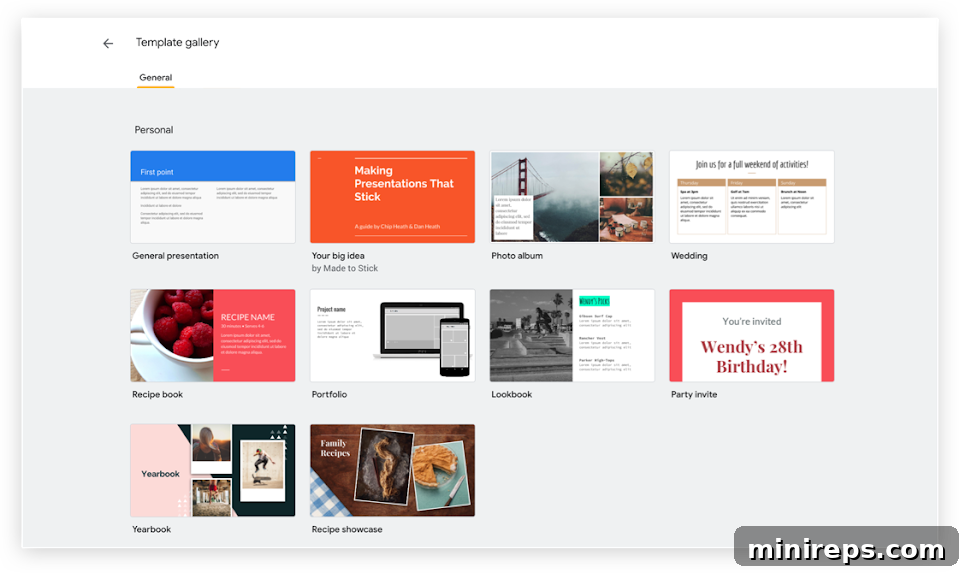 Slides-Templates Variety of templates available in Google Slides