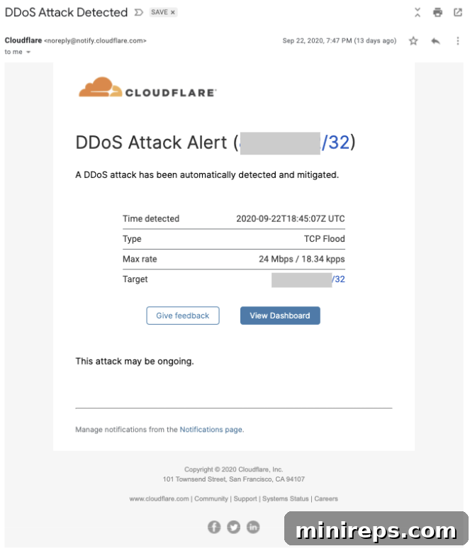 DDoS Attack Notification Example Example DDoS Alert Email