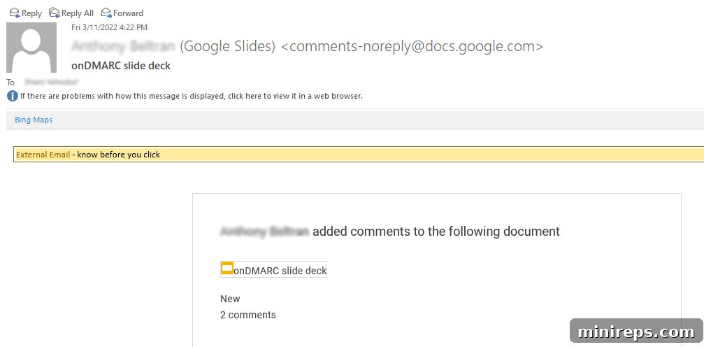 Google-Email-Notification Google Workspace email notification showing commenter's email address.