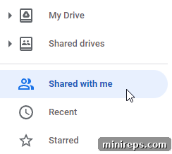 Shared-With-Me Screenshot of the 'Shared With Me' section in Google Drive, showing external files