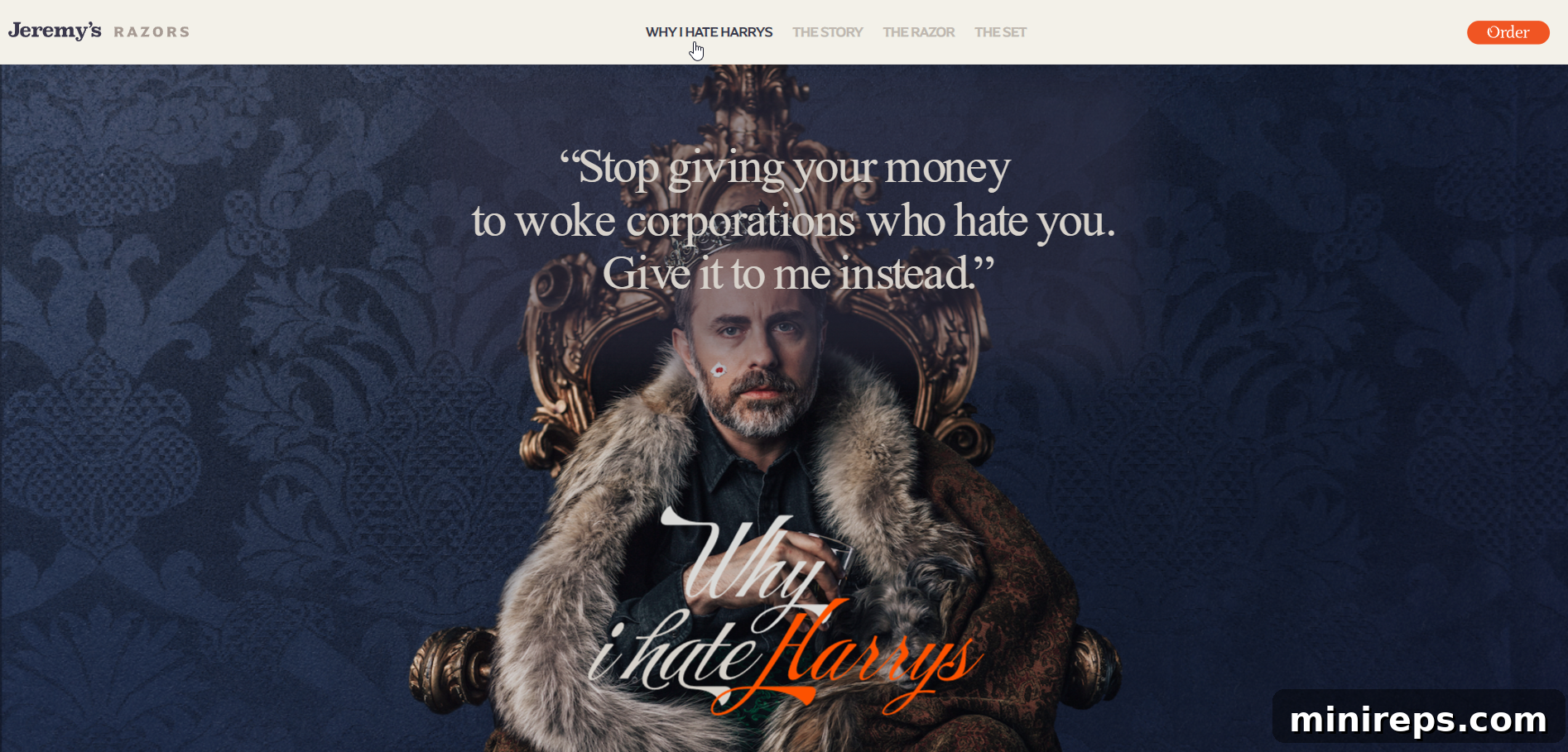 Jeremy's Razors website 'Why I Hate Harry's' tab