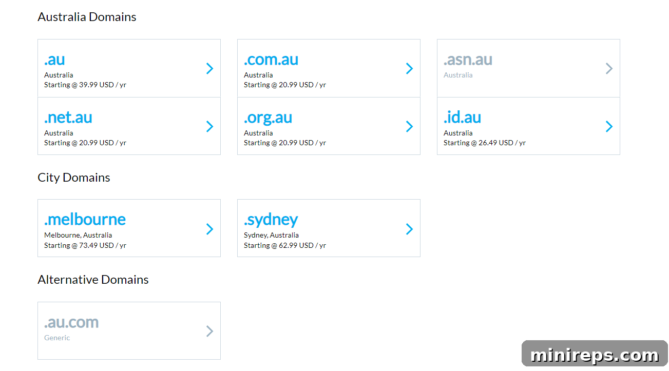 Australia-Domains Detailed information page for Australian domains.