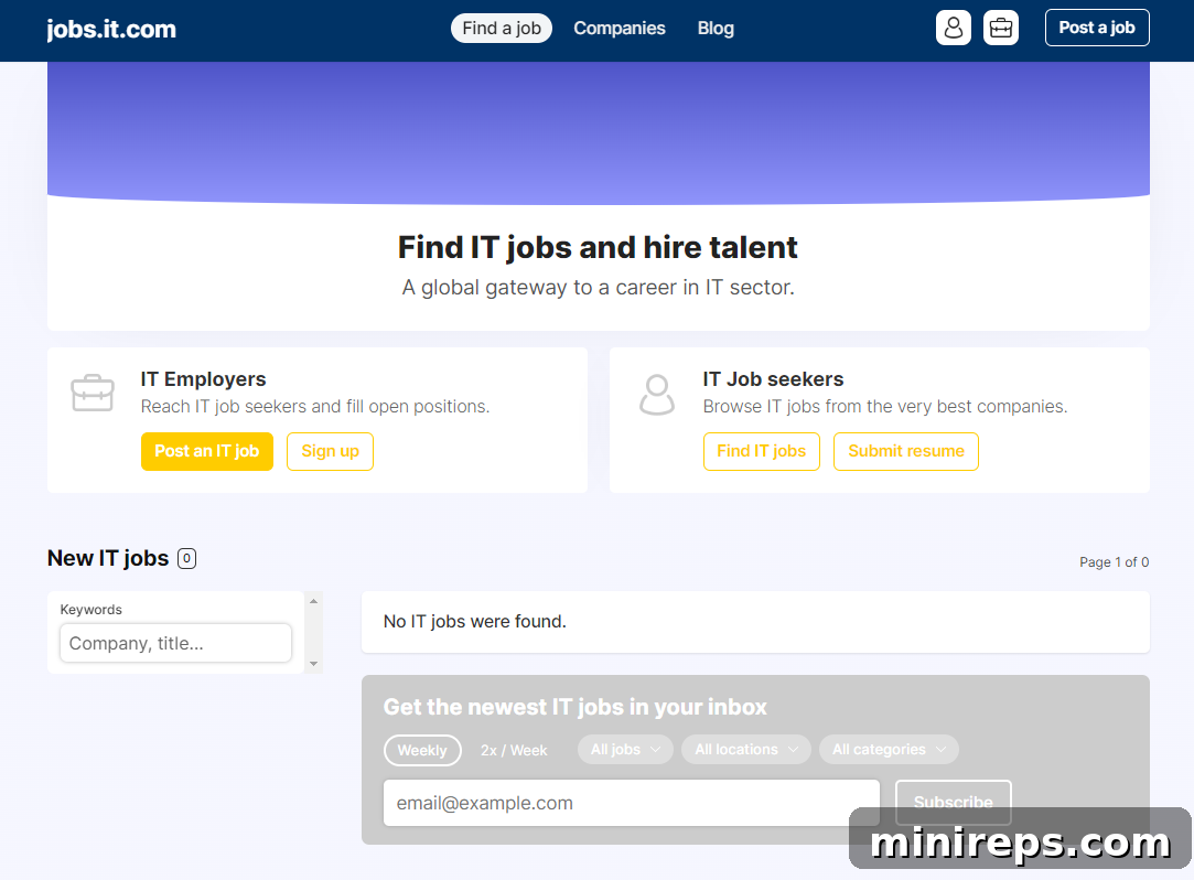 jobs.it.com Screenshot of Jobs.it.com, a professional job listing website leveraging the .it.com domain to connect job seekers with opportunities in the IT sector or related to Italy, combining global reach with specific focus.