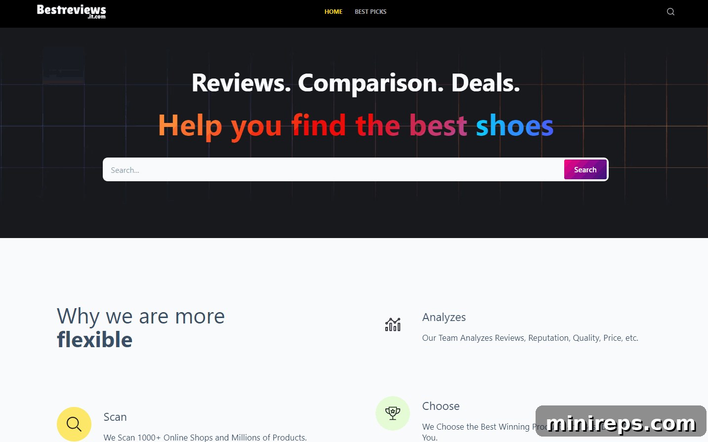 bestreviews Screenshot of Bestreviews.it.com, a review website that might focus on technology products, Italian goods, or simply offer top-tier recommendations, showcasing the versatility of the .it.com domain.