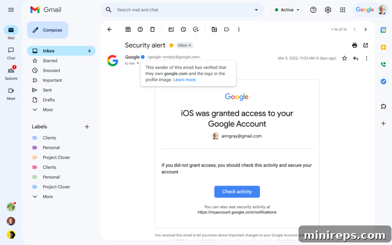 Gmail Blue Checkmark Example