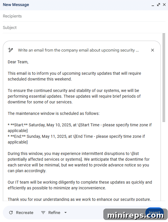 Gemini AI generated IT communication email