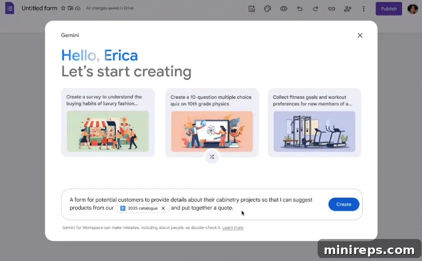 Create with Gemini in Google Forms - AI assists in drafting new forms from prompts