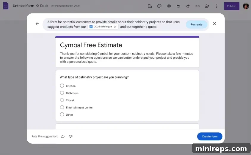 Elevate Your Surveys with Gemini in Google Forms 4 Create in Google Forms: Gemini AI helps generate forms from descriptions