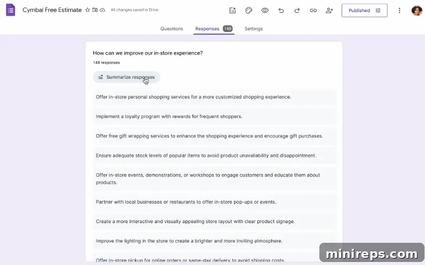 Elevate Your Surveys with Gemini in Google Forms 5 Summarize responses with Gemini in Google Forms, highlighting key themes and insights