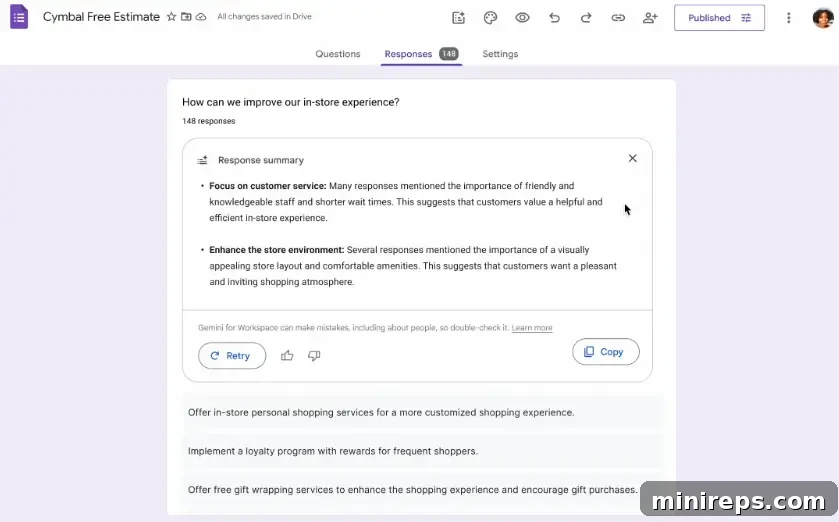 Elevate Your Surveys with Gemini in Google Forms 6 Gemini AI summarizes responses in Google Forms, providing concise takeaways