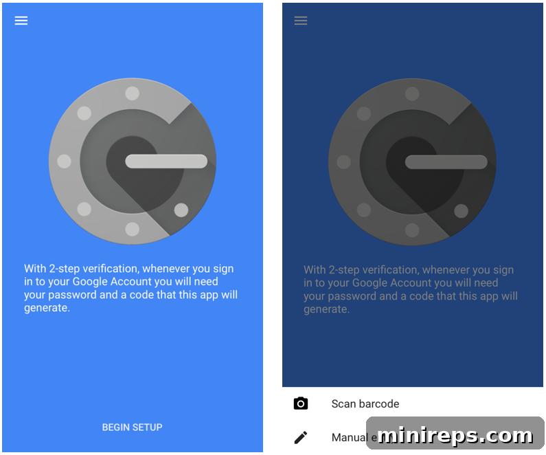 Fortify Your Security in Just Two Steps 6 Tap Begin Setup then Scan Barcode in Google Authenticator