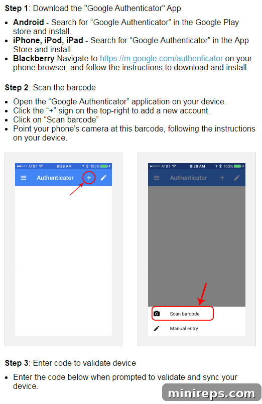 A detailed instruction screen for setting up 2-Factor Authentication, showing a QR code for scanning with an authenticator app and fields for verification.
