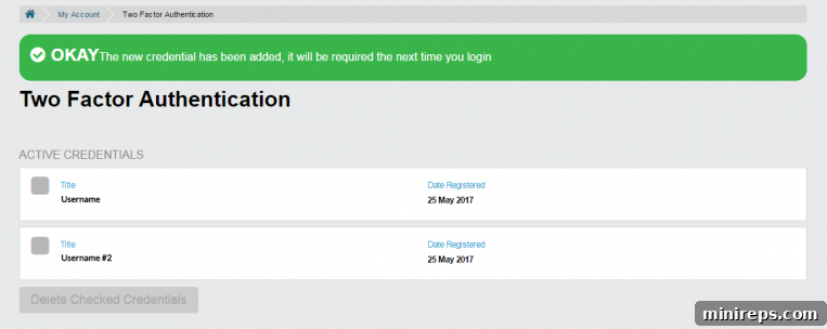 A confirmation screen showing successful setup and management options for multiple 2-Factor Authentication users or devices on a 101domain account.