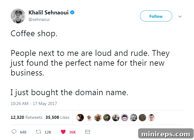 Tweet about a domain name acquisition