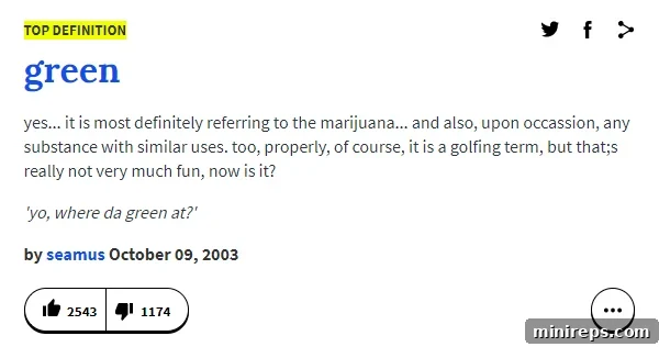 Green definition on Urban Dictionary, referencing marijuana usage