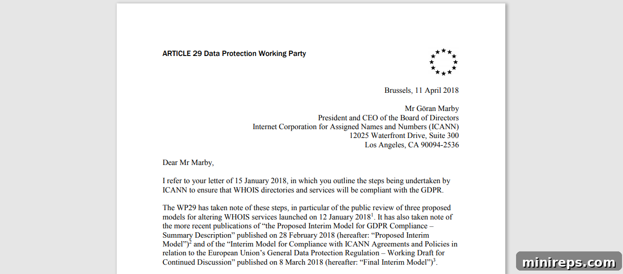 GDPR Compliance Countdown 3 GDPR compliance letter from Article 29 Working Party