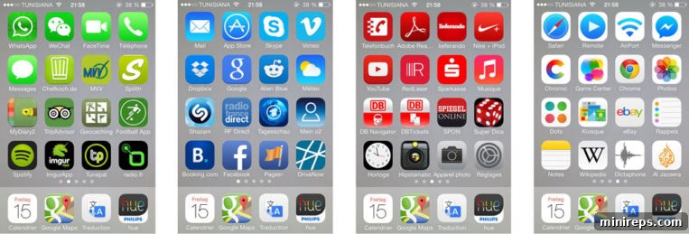 The Lasting Power of Domain Names 4 Key Examples 4 Apps organized by color scheme on a phone screen, humorously illustrating the hassle of app management contrasted with the ease of web browsing.
